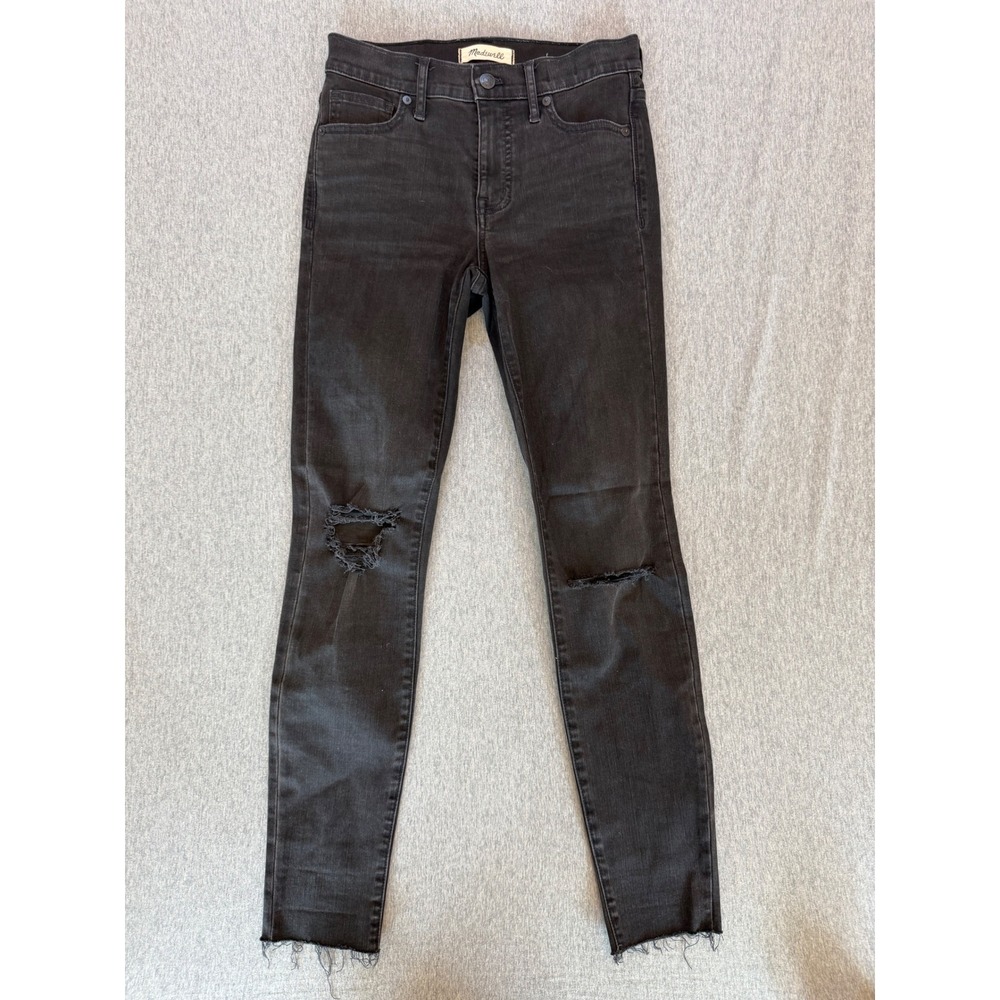 Madewell 9 Inch High Rise Skinny Jeans 25 Faded Black Distressed Raw Hem